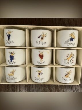 Pottery Barn 2003 Santa’s Reindeer Napkin Rings Set of 9 Complete Rudolph Japan